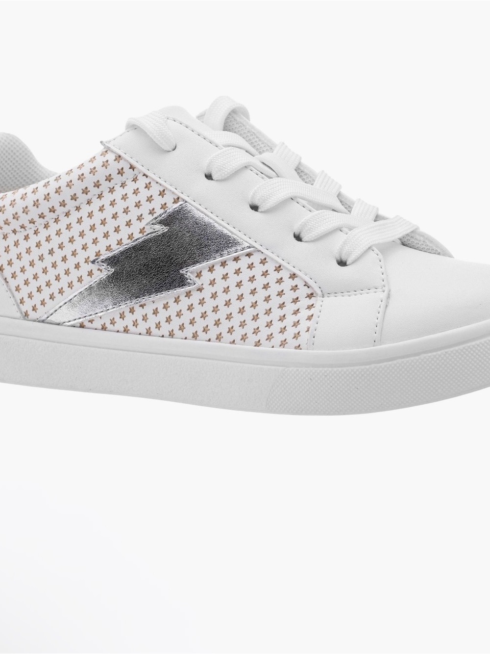 Nina White Sneakers with Silver Lightning and Gold Star Panels 0013